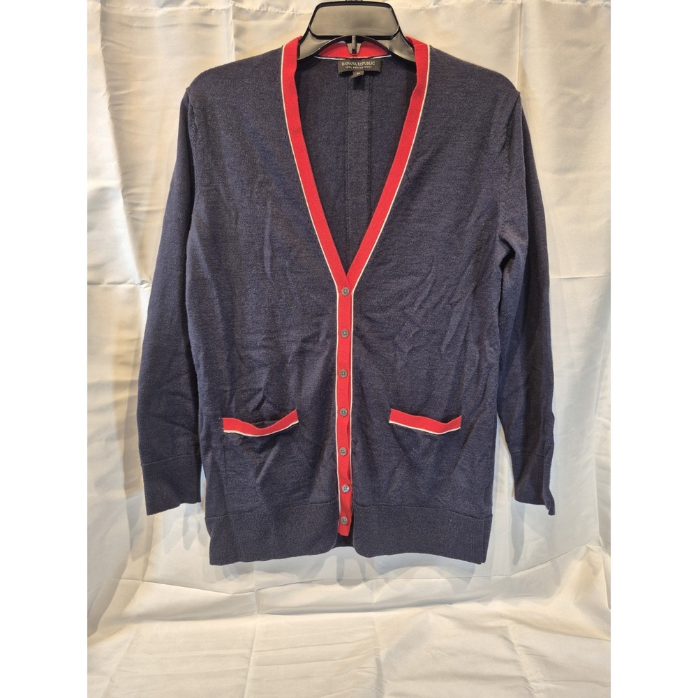 Banana RepublicWomen's Marino Wool Sweater Medium M Navy Blue Cardigan Button Up